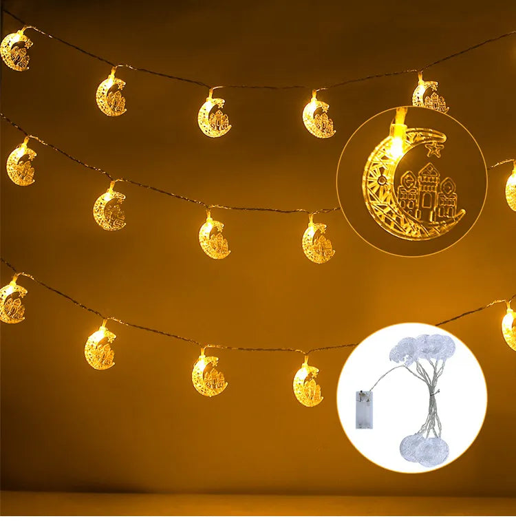 Moon Star Eid Mubarak String Light 2023 Ramadan Decoration for Home Ramadan Kareem Islam Muslim Party Decor Eid Al Adha Gifts