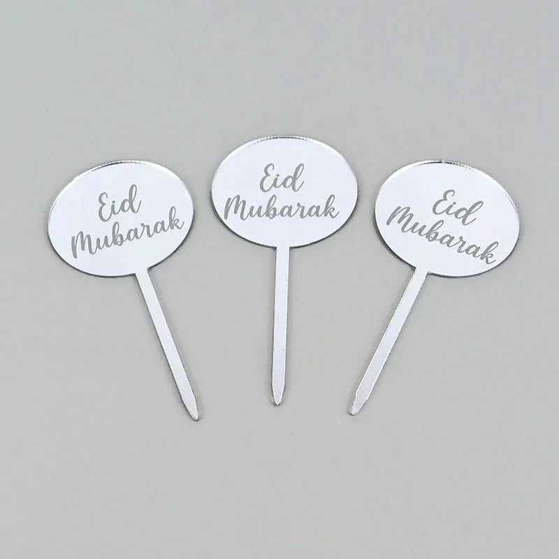 5/10pcs Eid Mubarak Acrylic Cupcake Topper Gold Ramadan Kareem Cake Topper Islamic Muslim Festival Party Cake DIY Decorations