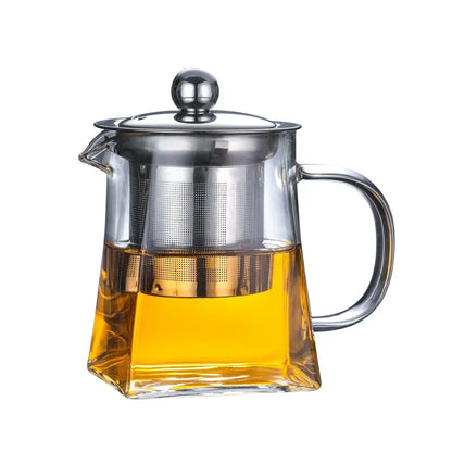 Heat-Resistant Glass Square Teapot With Stainless Steel Filter Baskets, Clear Kettle, Brewing Tea Pot, Heatable Pitcher, Jug