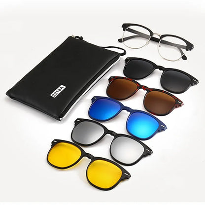 HJYFINO 5 Lenes Magnet Sunglasses Clip Mirrored Clip on Sunglasses Clip on Glasses Men Polarized Clip Custom Prescription Myopia