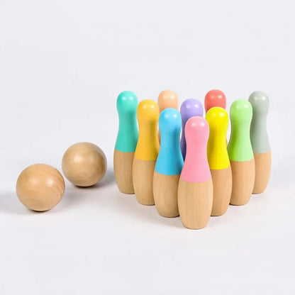 Wooden Bowling Toy Fine Workmanship Safe Use Wooden Kids Indoor Outdoor Bowling Toys Kids Bowling Set Interactive Toy