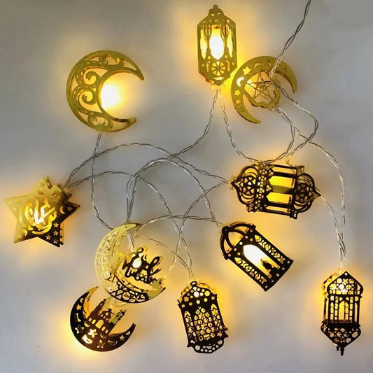 Moon Star Led String Lights EID Mubarak Ramadan Kareem Decoration for Home Islam Muslim Event Party Supplies Eid Al-Fitr Decor
