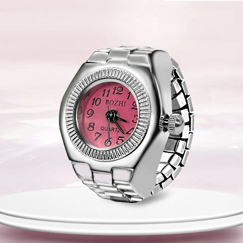 Steel Fun Vintage Punk Quartz Finger Pocket Watch Ring for Women Men Goth Clock Rings Digital Watch Elastic Stretchy Rings Gifts
