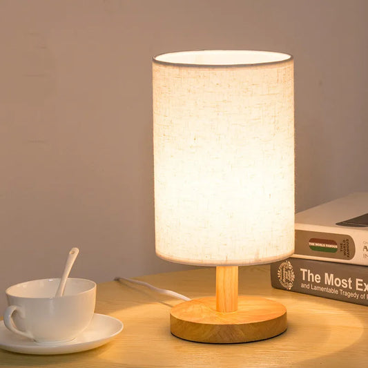 Solid Wooden Table Lamp Living Room Bedroom Bedside Led Lights Night Nightstands EU/US/UK Plug E27 Bulb