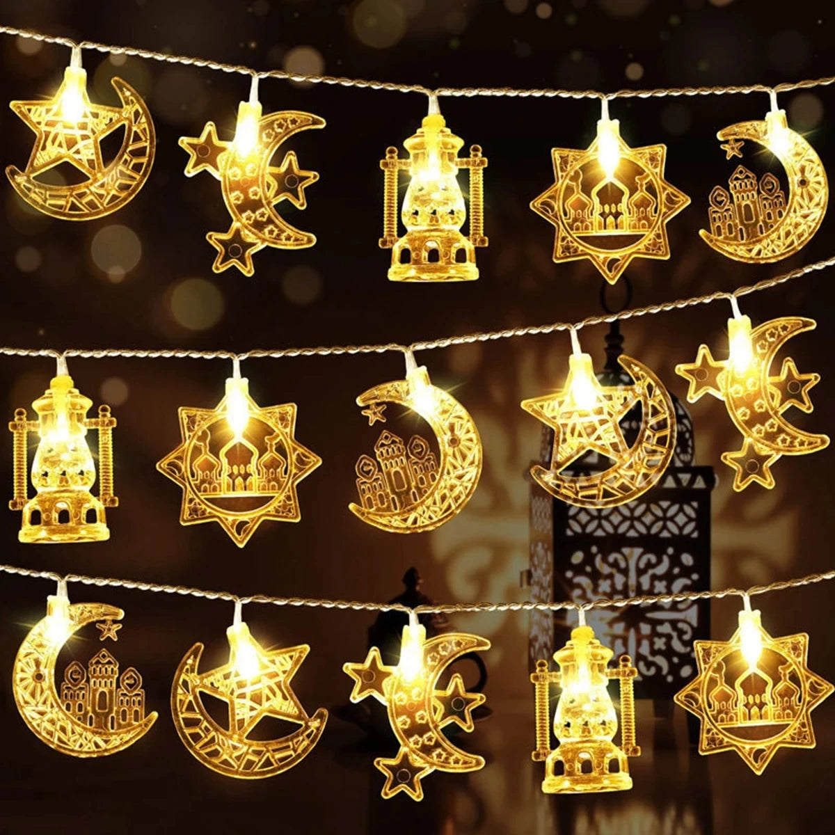 Moon Star Led String Lights Eid Mubarak Decor Ramadan Decoraion for Home 2024 Ramada Kareem Muslim Islam Al Adha Party Supplies
