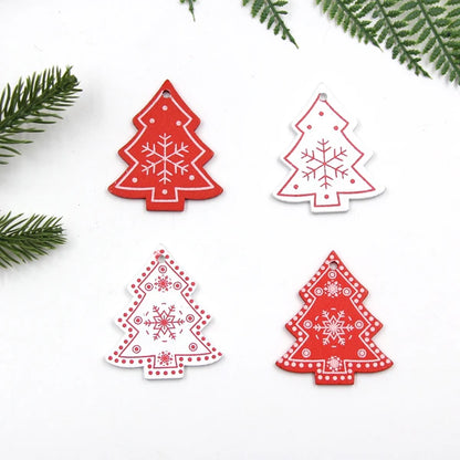 12pcs/Lot DIY White&Red Christmas Printed Wooden Pendants Ornaments for Kids Christmas Gifts Xmas Tree Ornaments Decorations