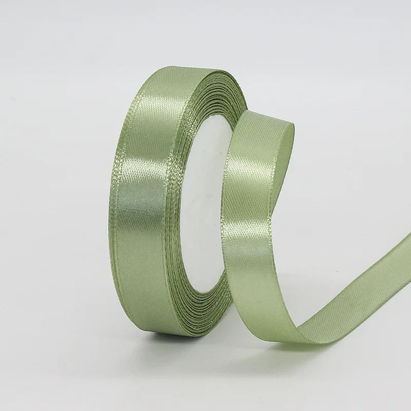 25yards/Roll Satin Ribbons Matcha Green 10/15/20/25/40/50mm for Wedding Christmas Home Decorate Handmade Gift  Wrapping Supplies