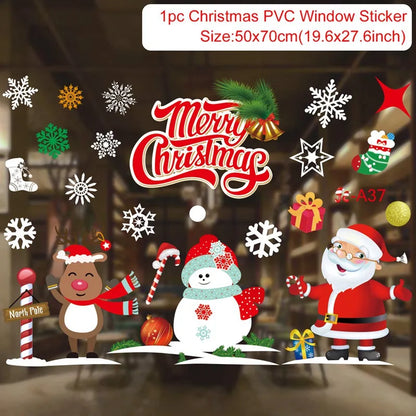 Christmas Wall Window Stickers Marry Christmas Decoration for Home 2024 Christmas Ornaments Xmas Navidad Gift New Year 2025