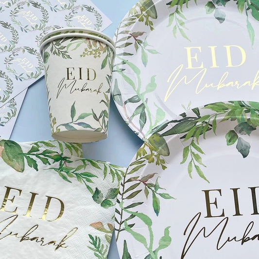 EID Mubarak Ramadan Decoration Gold Green Leaves Eid Al-Fitr Party Supplies Muslim Islamic Festival Party DIY Decorations
