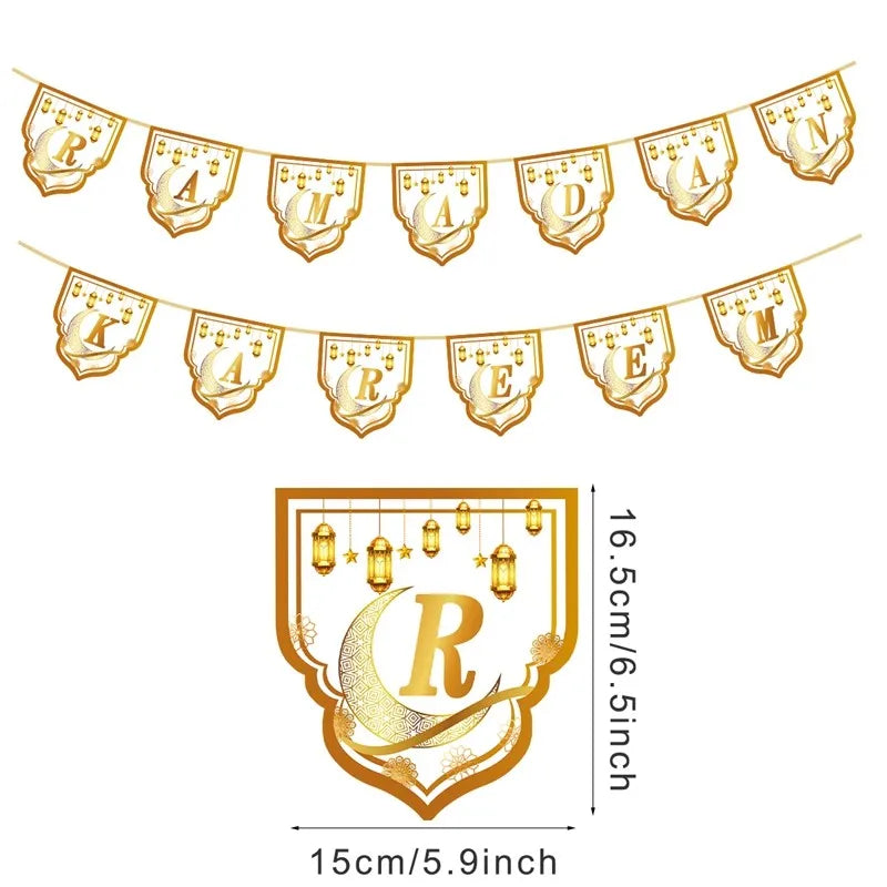 Eid Mubarak Banner Bunting Balloons Plates Tablecloth Kareem Ramadan Decoration for Home 2024  Muslim Islamic Party Supplies