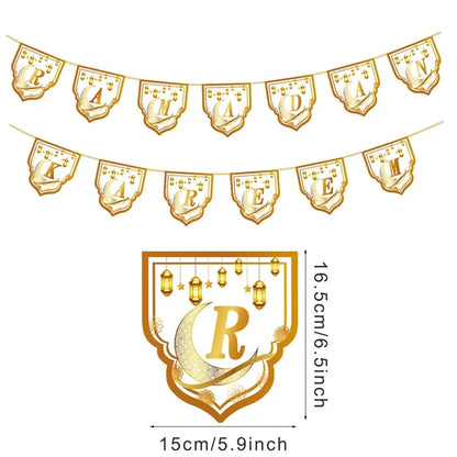 Eid Mubarak Banner Bunting Balloons Plates Tablecloth Kareem Ramadan Decoration for Home 2024  Muslim Islamic Party Supplies