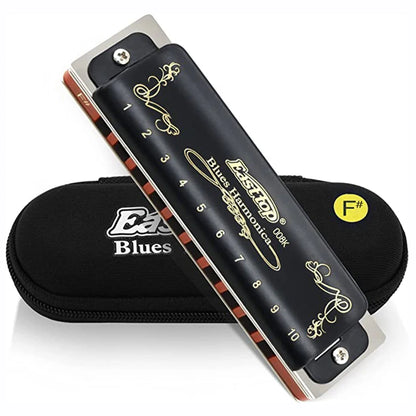 008K Diatonic Harmonica 10 Holes 20 Tones Blues Harp Mouth Organ Harmonica With Black Cover, Standard Harmonica With Canvas Bag