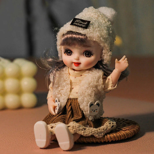 17cm Smiling Doll Princess Set Mini Bjd Toys Princess Dress Suit Cute Smile Bjd Doll 1/12 Movable Joints Doll Girl DIY Dress Up