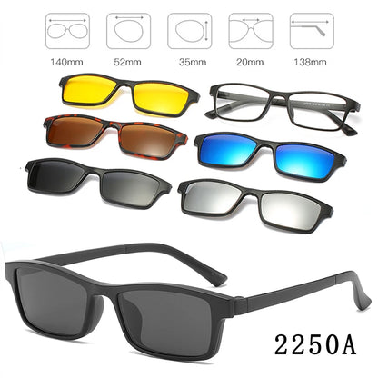 HJYFINO 5 Lenes Magnet Sunglasses Clip Mirrored Clip on Sunglasses Clip on Glasses Men Polarized Clip Custom Prescription Myopia