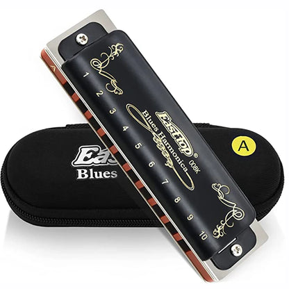 008K Diatonic Harmonica 10 Holes 20 Tones Blues Harp Mouth Organ Harmonica With Black Cover, Standard Harmonica With Canvas Bag