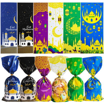50pcs Eid Mubarak Gift Bags Plastic Candy Cookie Bag Ramadan Kareem Decoration 2024 Islamic Muslim Party Supplies Gift Packing