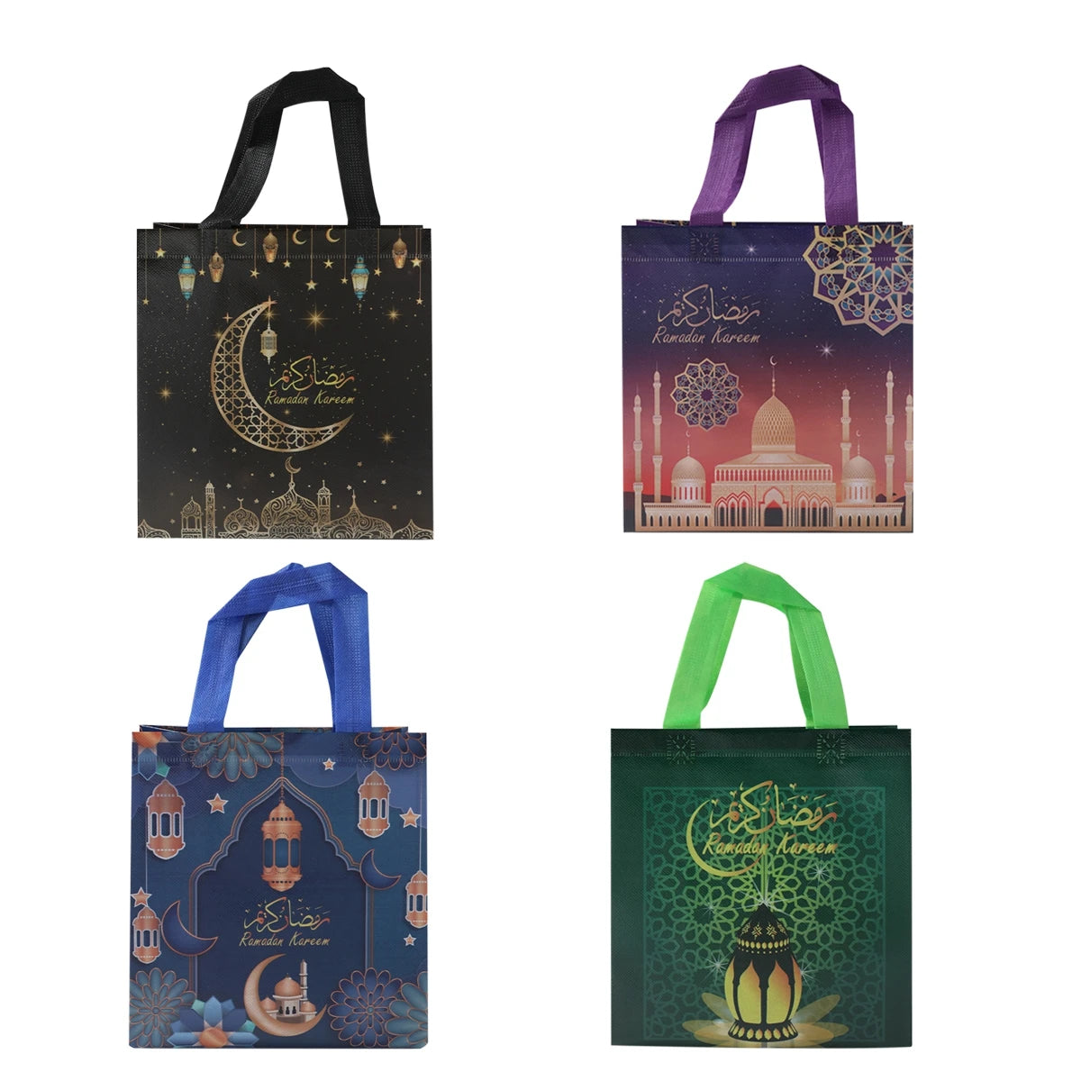 4Pcs Eid Mubarak Gift Bag Ramadan Decor 2024 Nonwoven Pouch Cookie Candy Packaging Bags Muslim Islamic Ramadan Kareem Supplies