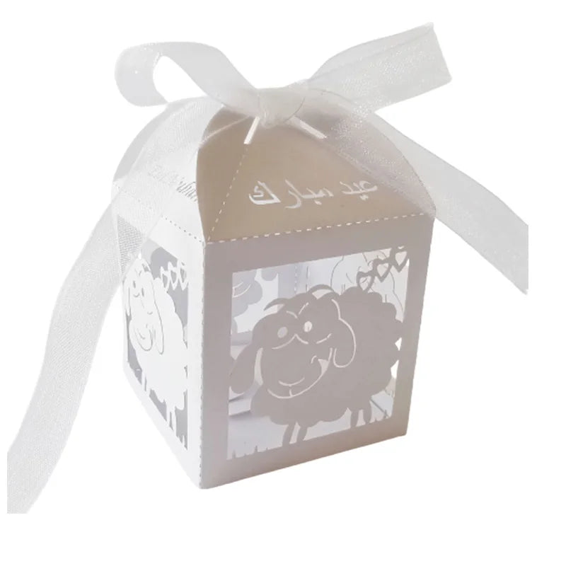 10Pcs Sheep Eid Mubarak Favors Candy Boxes Lace Ramadan Kareem Gift Boxes Islamic Muslim Happy Al-Fitr Eid Event Party Supplies