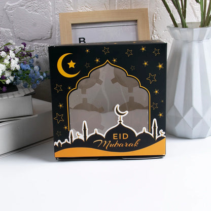 2PCS Eid Mubarak Candy Boxes Open Window Cookie Packaging Gift Boxes Muslim Islamic Festival Party Decor Ramadan Kareem Supplies