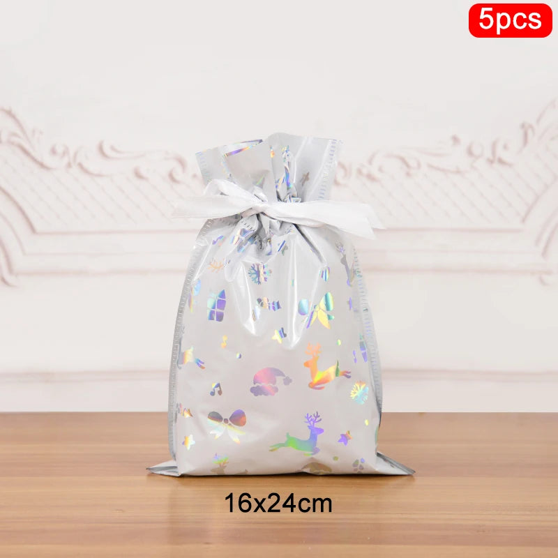 3/5Pcs Merry Christmas Drawstring Gift Bag New Year 2025 Large Candy Cookie Packaging Bag 2024 Navidad Christmas Home Decoration