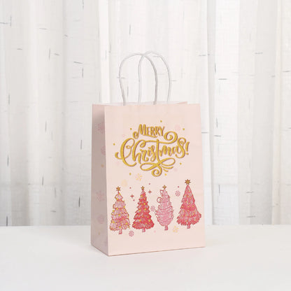6Pcs Pink Christmas Theme Paper Gift Packing Bags Santa Claus Snowman Reindeer Candy Cookie Bag for Christmas Party Decoration