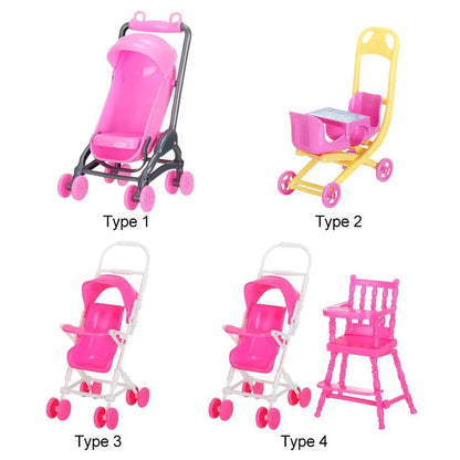 Baby Stroller for Dolls Dollhouse Barbies Furniture Access Infant Carriage Trolley Nursery Girls Doll House Playing House Toys