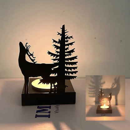 Christmas Iron Art Elk Candlestick Elk Christmas Tree Tea Candlestick Table Lamp Holder Decoration Christmas Home Decoration