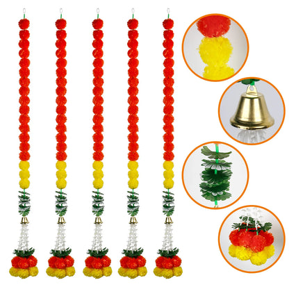 5-30pcs Marigold Flower Garland for Decoration 5 Ft Artificial Flower Garland Pooja, Diwali,Mexican Party ,Day of the Dead Decor