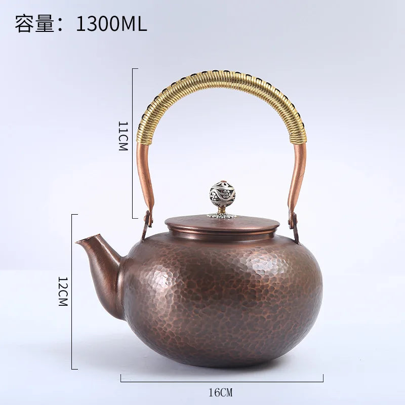 Purple Copper Teapot Hand Pounded Chinese Style Boiling Tea Boiling Water Kettle Vintage Lifting Beam Kung Fu Tea Set