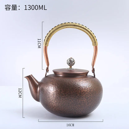 Purple Copper Teapot Hand Pounded Chinese Style Boiling Tea Boiling Water Kettle Vintage Lifting Beam Kung Fu Tea Set
