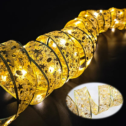 1-10m Christmas Luminous Lights Decoration Golden Christmas Ribbon Fairy String Lights for Home Party Christmas Supplies Decor