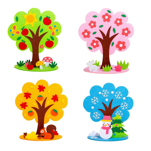 DIY Handmade Four Seasons Tree Crafts Toys Non-Woven Material Paste Game Kindergarten Teaching Aids Home Decor Kids Puzzle Toys
