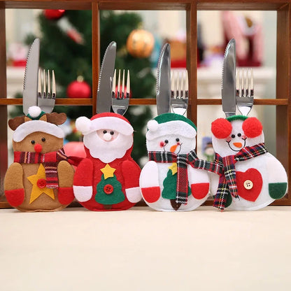 Christmas Cutlery Holders Christmas Knife Fork Tableware Bags Pocket Christmas Decoration 2024 New Year Dinner Table Ornament