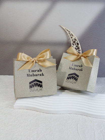 Umrah Mubarak Cardboard Treat Gift Boxes for Islam Eid Ramadan Candy Box Goody Gifts Boxes Crafting Cookie Boxes（black） ﻿