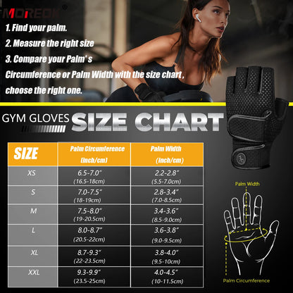 MOREOK Gym Gloves Non-Slip 3MM Pads Pull Up Power Training Weight Lifting Gloves Kettlebell Workout Exercise Fitness Gloves Men