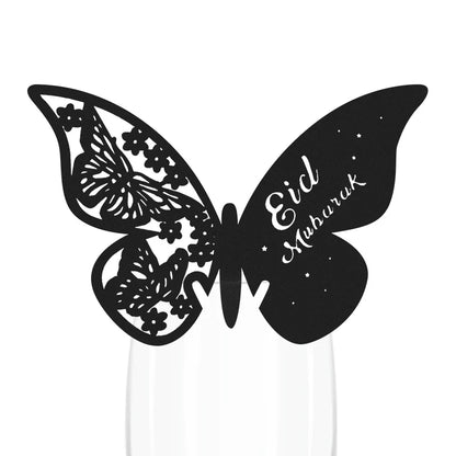 20pcs Eid Mubarak Hollow Butterfly Cup Card Wine Glass Paper Name Place Seat Card Wedding Party Ramadan Kareem Table Decorations