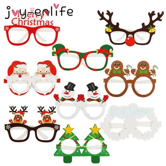 9pcs Santa Claus Xmas Tree Elk Paper Glasses Frame Christmas Glasses Photo Prop Christmas Decorations New Year Navidad Kids Gift