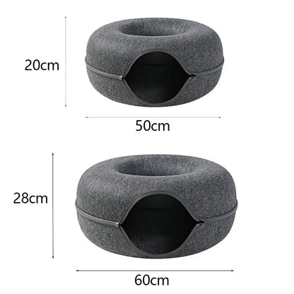 Donut Cat Bed for 2 Cats Detachable Pet Cat Tunnel Interactive Game Toy Dual-Use Felt Indoor Kitten Sports Equipment Cat Supplie