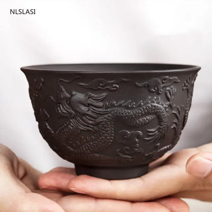 Zisha Bowl Handmade Tea Set Tea Bowl Chinese Style Dragon Pattern Ceramic Clay Kettle Gift Birthday Present Decorations