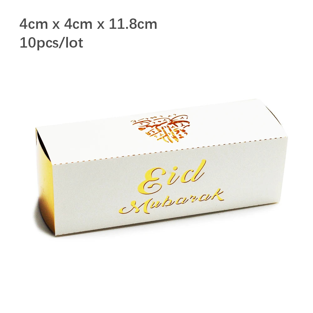 10Pcs Eid Mubarak Gift Box Ramadan Gift Packages Gold Hollow Eid Mubarak Candy Cake Box Eid Mubarak Decoration 2024 Muslim Party