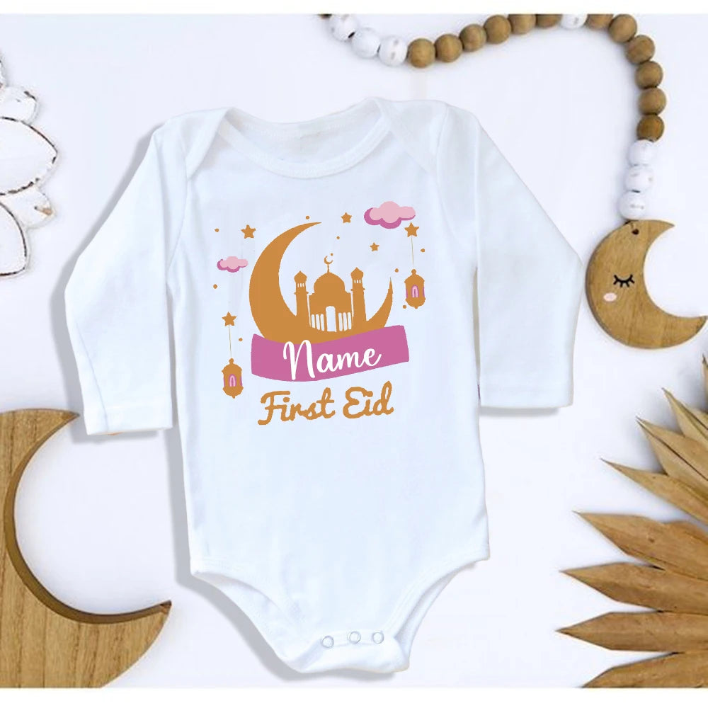 Personalised Eid Ramadan Baby Rompers Custom Infant Long Sleeve Jumpsuit Eid Boys Girls Clothes Islamic Muslim Holiday Outfits