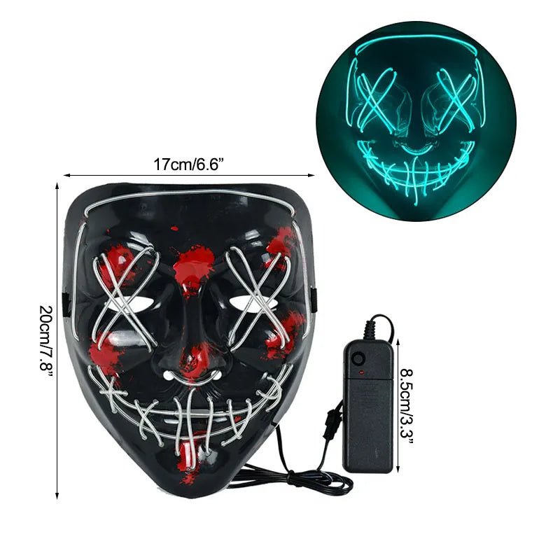 1P Scary Halloween Colplay Light Up Purge Mask Halloween Masquerade Party LED Face Masks for Kids Men Women Mask Glowing in Dark