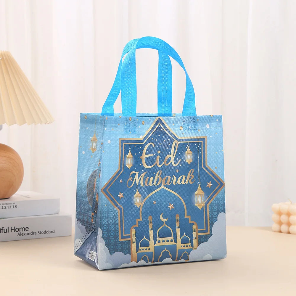 4Pcs Eid Mubarak Gift Bag Ramadan Kareem Nonwoven Pouch Cookie Candy Packaging Bags Muslim Islamic Ramadan Party Decor Supplies