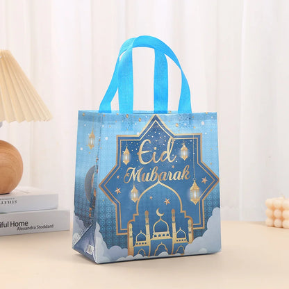 4Pcs Eid Mubarak Gift Bag Ramadan Kareem Nonwoven Pouch Cookie Candy Packaging Bags Muslim Islamic Ramadan Party Decor Supplies