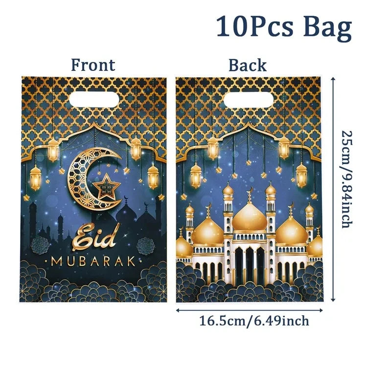 10pcs Eid Mubarak Gift Bags Plastic Candy Cookie Bag Ramadan Kareem Decoration 2024 Islamic Muslim Party Supplies Eid Gifts