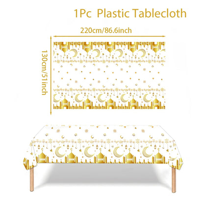 EID Mubarak Disposable Tablecloth EID Mubarak Decoration 2024 for Home Table Cloth Ramadan Kareem Islamic Muslim Party Decor