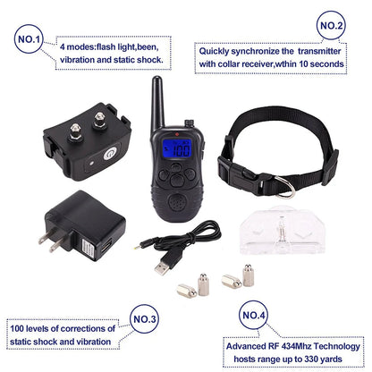 New 300M Remote Electronic Dog Training Collars With LCD Blue Screen Display Rechargeable 100 Levels Pet Electronic Dog Collars