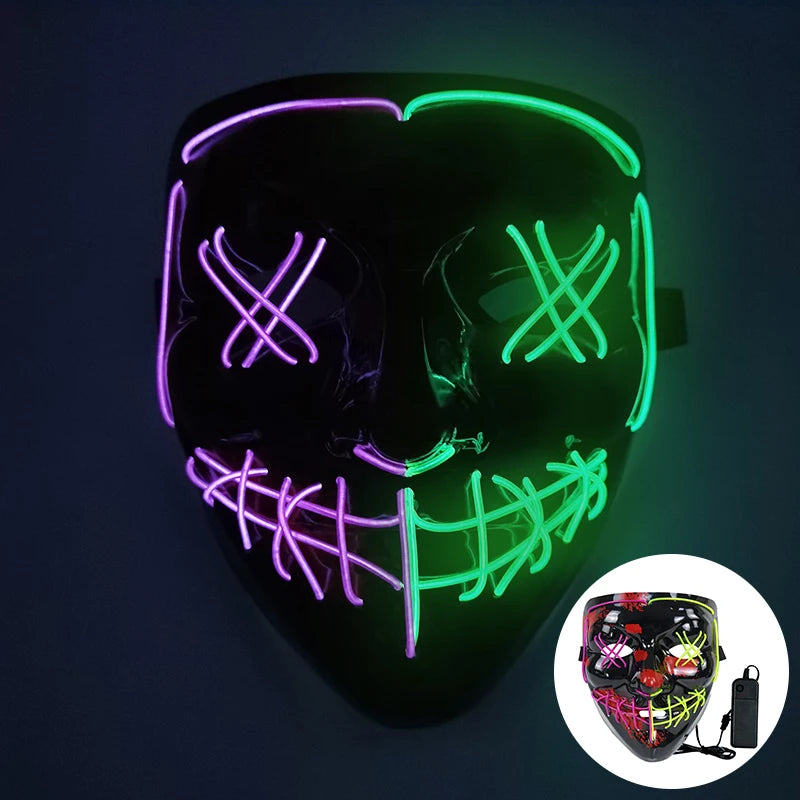 1P Scary Halloween Colplay Light Up Purge Mask Halloween Masquerade Party LED Face Masks for Kids Men Women Mask Glowing in Dark