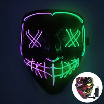 1P Scary Halloween Colplay Light Up Purge Mask Halloween Masquerade Party LED Face Masks for Kids Men Women Mask Glowing in Dark