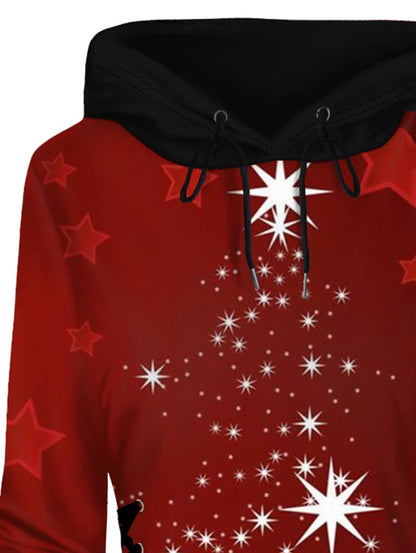2024 Women's Christmas Hooded Dresses Star 3D Print Mini Hoodie Dress Lace Up a Line Hooded Dress Long Sleeves Fall Winter Dress